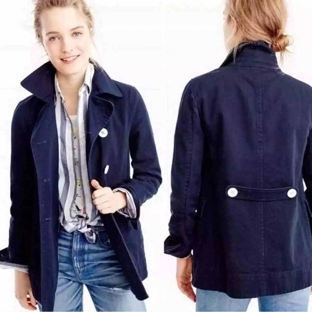 J.Crew Peacoat Women’s 10 Navy Double Breasted Heavyweight Cotton Twill Jacket
